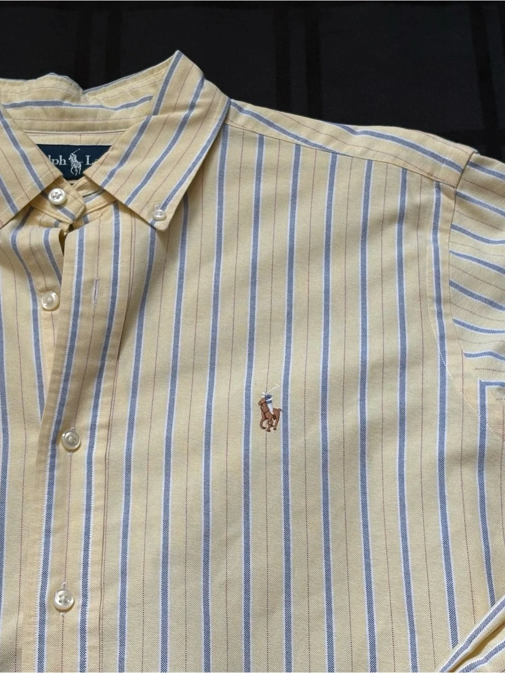 Vintage RALPH LAUREN Oxford Shirt Mens Yellow Stripe Classic Fit Size:15.5